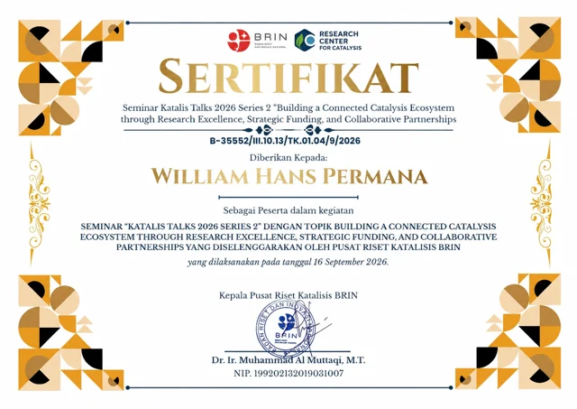 Certificate for William Hans Permana: Katalis Talks 2026 Series 2