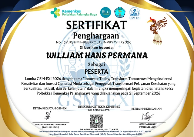 Certificate for William Hans Permana: Lomba GSM-EXI 2026