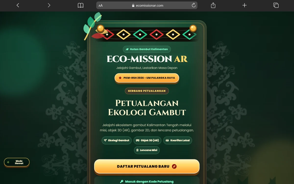Original website screenshot of ECO-MISSION AR