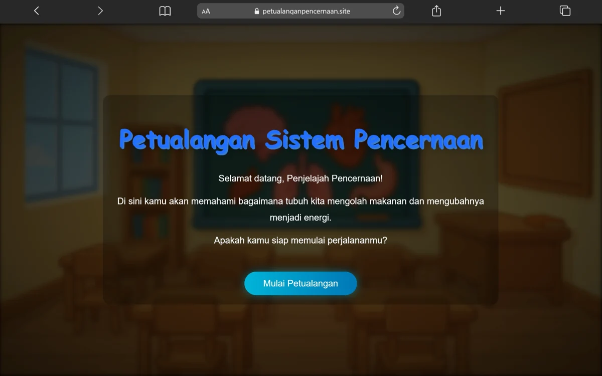 Original website screenshot of Petualangan Sistem Pencernaan